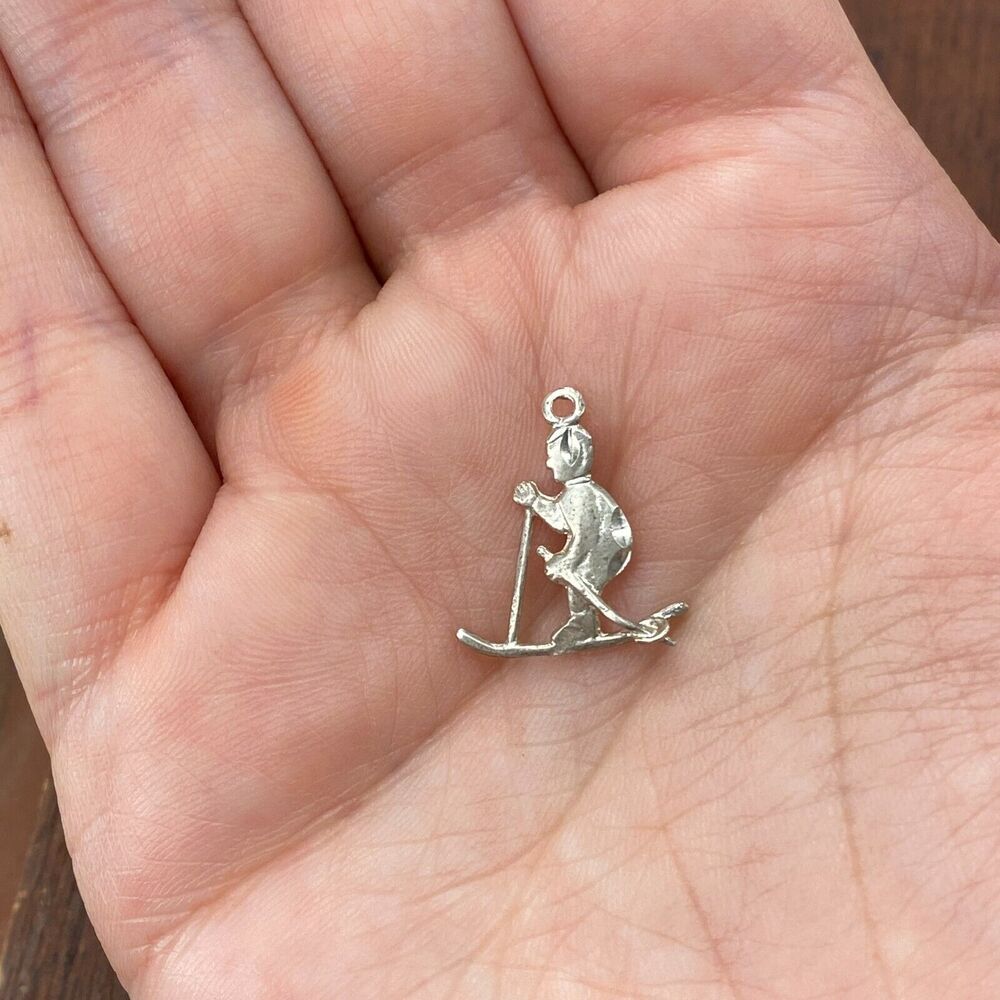 Vintage 925 Sterling Silver Male Snow Skier Athlete Pendant Bracelet Charm